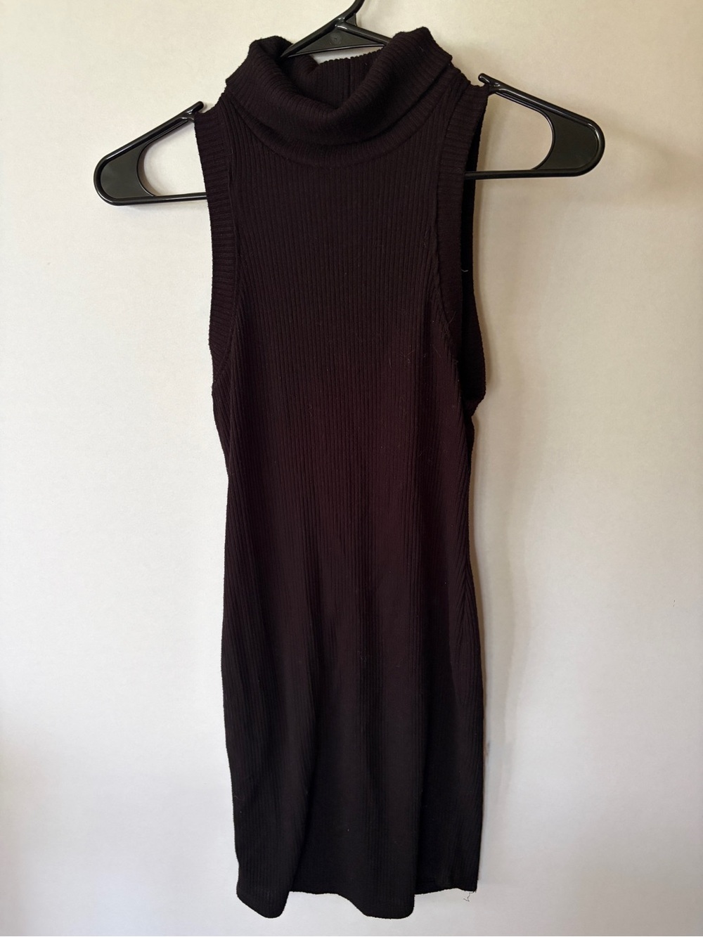 Bozzolo Dark Brown Ribbed Sleeveless Turtleneck Dress